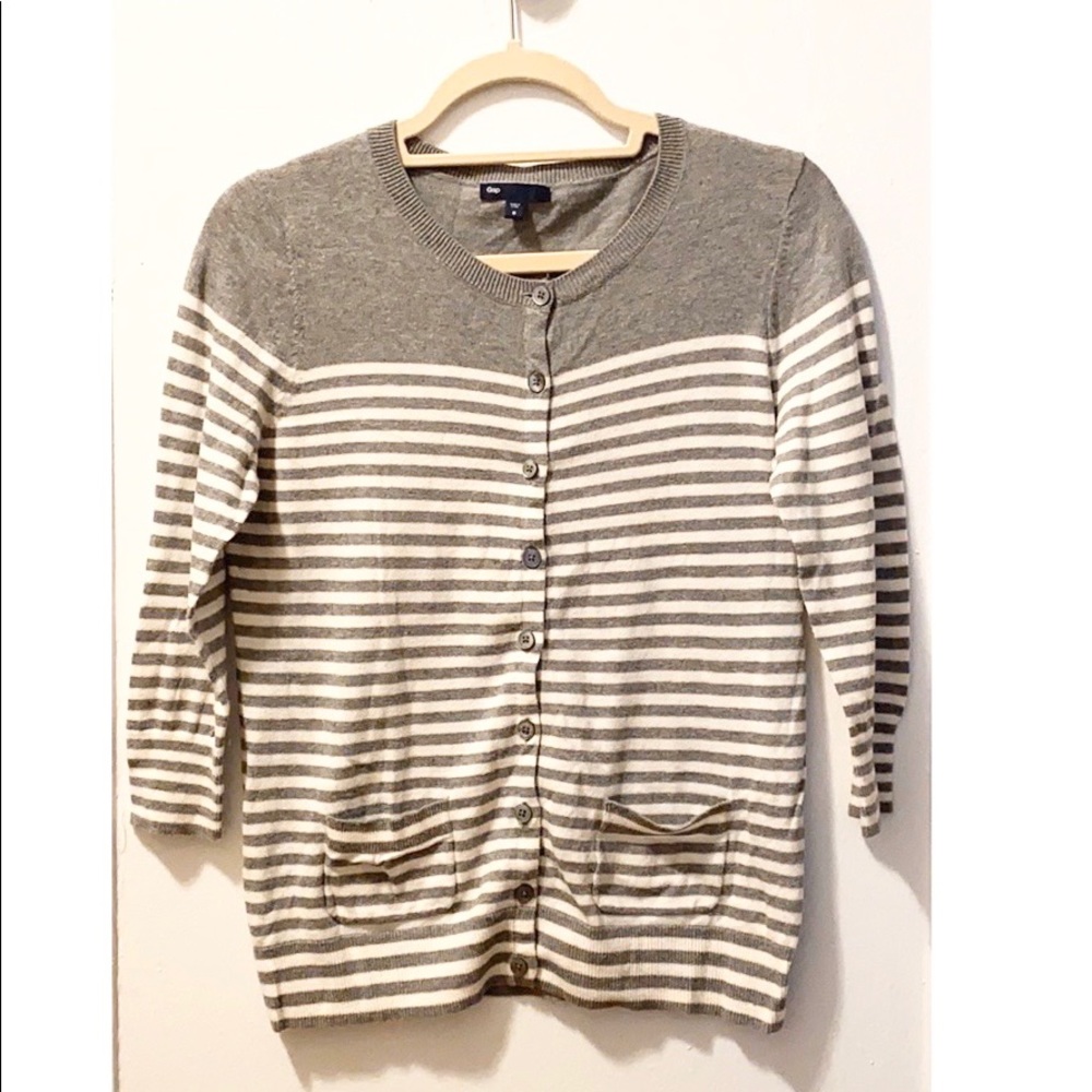 Gap Gray Button Down Striped Sweater
